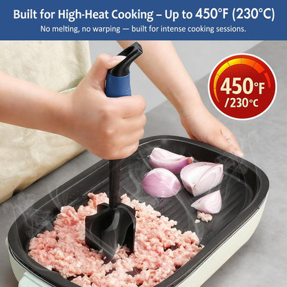 Ourokhome Meat Chopper and Potato Masher, Heat Resistant Nylon Ground Beef Smasher for Hamburger, 5 Curved Blades Nonstick Mixer & Stirrer, Practical Kitchen Gadgets, Black