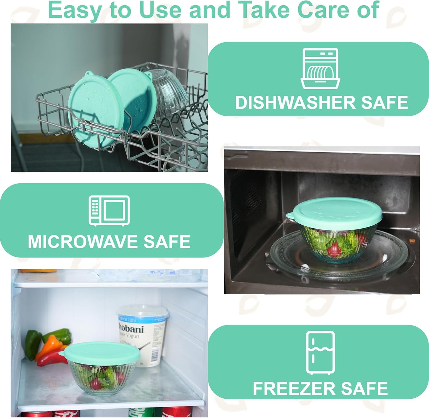 Silicone Lids Fit for Pyrex Sculpted Glass Mixing Bowls, Replacement Lids Compatible with Pyrex 3, 6, 10 Cup & 4.5 Qt Sculpted & Tinted Glass Bowls, Dishwasher Safe (Lid Only)