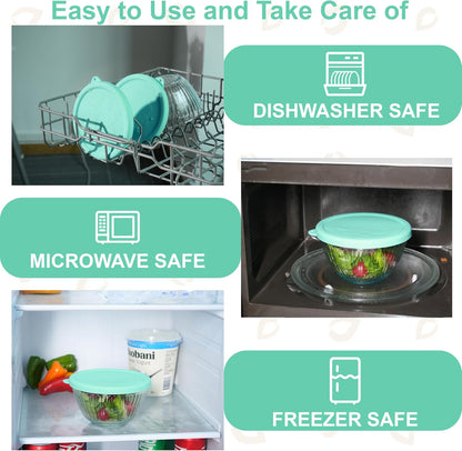 Silicone Lids Fit for Pyrex Sculpted Glass Mixing Bowls, Replacement Lids Compatible with Pyrex 3, 6, 10 Cup & 4.5 Qt Sculpted & Tinted Glass Bowls, Dishwasher Safe (Lid Only)