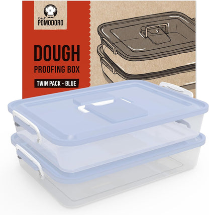 Chef Pomodoro Pizza Dough Proofing Box, 14 x 11-Inch, Preparation Container with Lid, Fits 4-6 Proofing Balls, Household Pizza and Bread Dough Tray With Convenient Carry Handle (Blue)