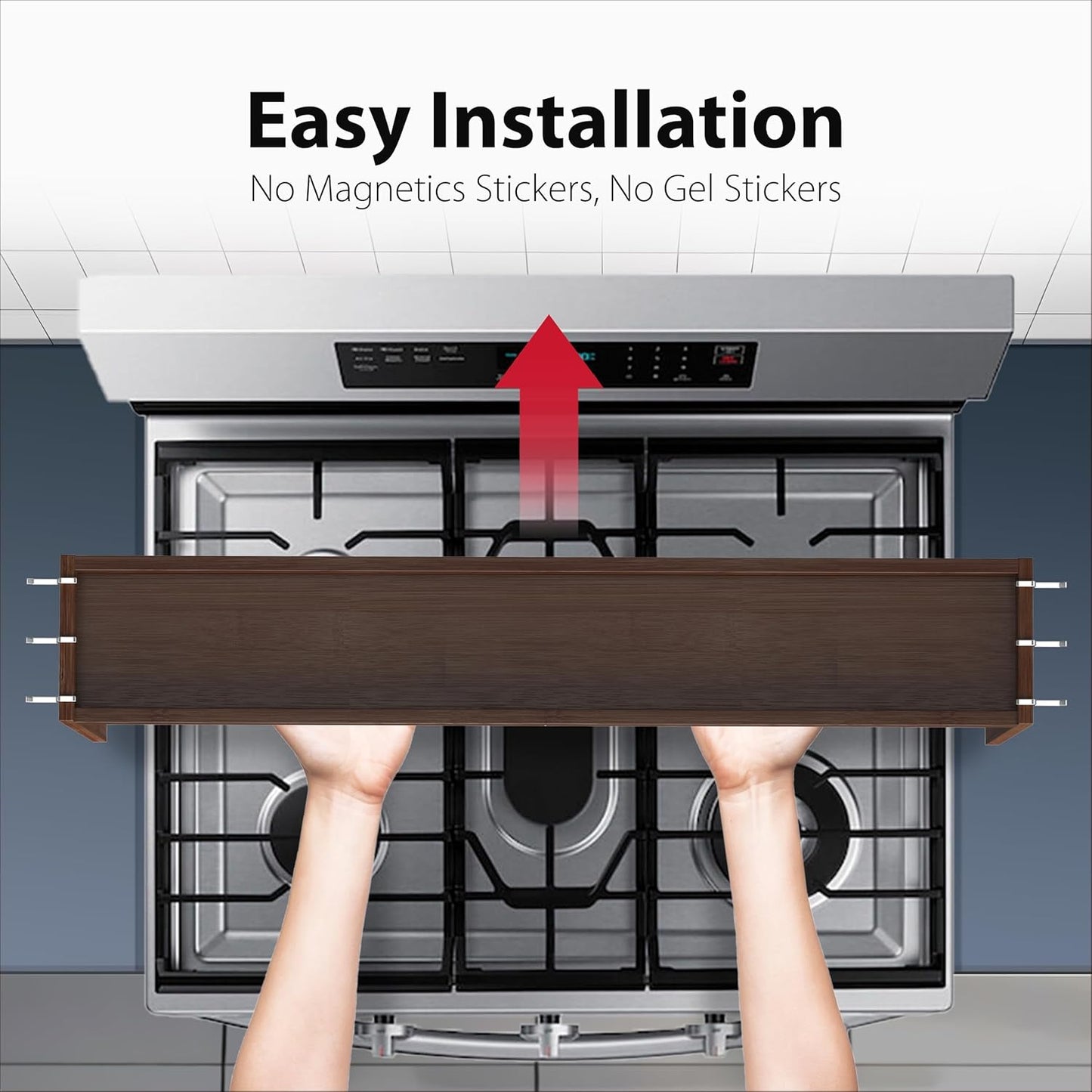 IIIOIIIA Bamboo Over the Stove Spice Shelf for Kitchen, 31.5" Spice Rack Organizer Shelf with 6 hooks, 11.4" Height Extra Storage Countertop, Easy to Assemble