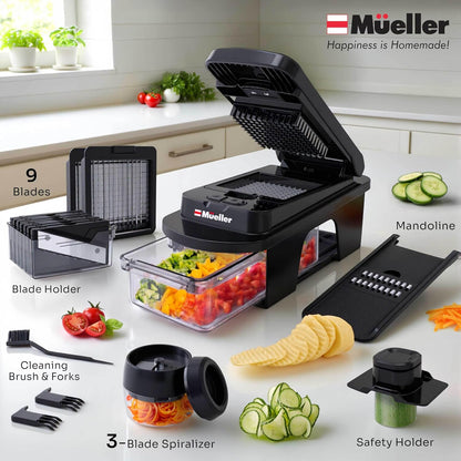 Mueller Pro-Series 10-in-1, 8 Blade Vegetable Chopper, Onion Mincer, Cutter, Dicer, Egg Slicer with Container, French Fry Cutter Potato Slicer, Home Essentials, Salad Chopper White Sand/Green