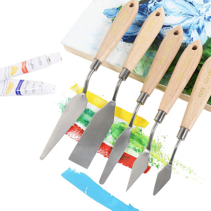 CONDA Palette Knife Painting Stainless Steel Spatula Palette Knife Oil Paint Metal Knives Wood Handle (Red 5 Piece)