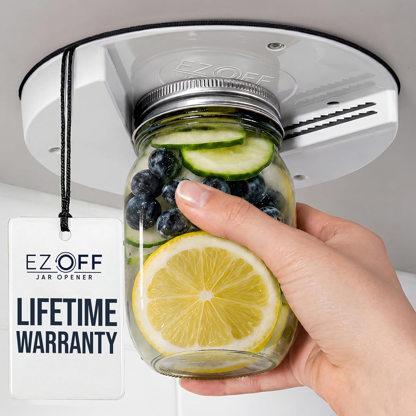 EZ Off Jar Opener for Seniors - Under Cabinet Jar Openers for Weak Hands, Easy Grip, Arthritis jar opener, One Handed Gadgets & Bottle Opener - Essential Kitchen Gadgets for Home Assistance - White