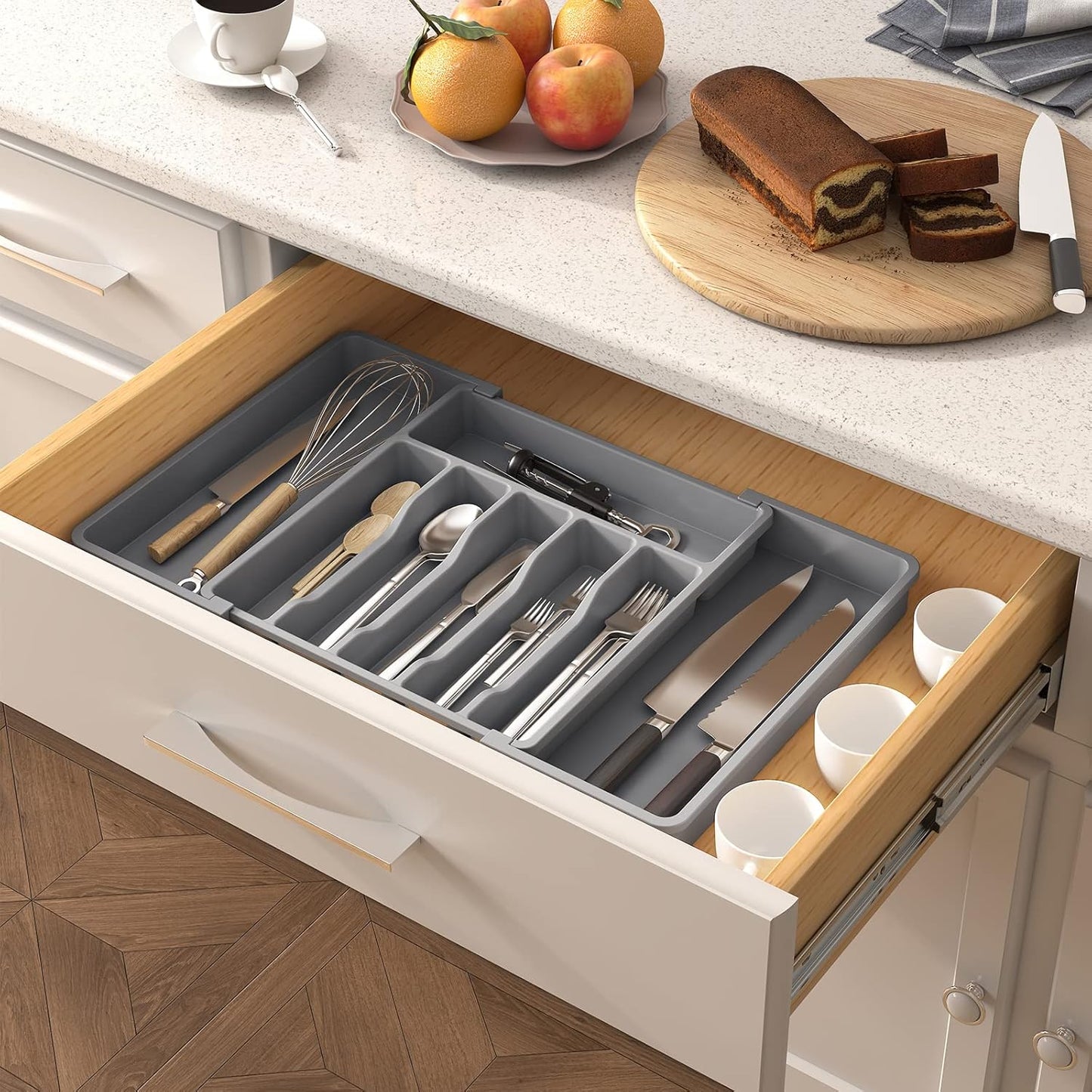 Lifewit Silverware Drawer Organizer, Expandable Utensil Tray for Kitchen, BPA Free Flatware and Cutlery Holder, Adjustable Plastic Storage for Spoons Forks Knives, 11-18 x 14", Black