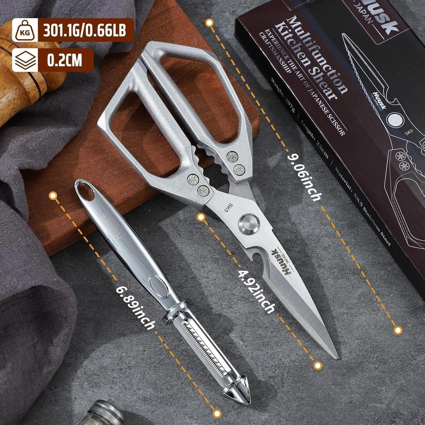 HUUSK Kitchen Scissors All Purpose - Stainless Steel Kitchen Shear, Sharp Silver Meat Scissors Dishwasher Safe, Heavy Duty Poultry Shears, Japanese Cooking Scissor for Food, Christmas Gifts for Women