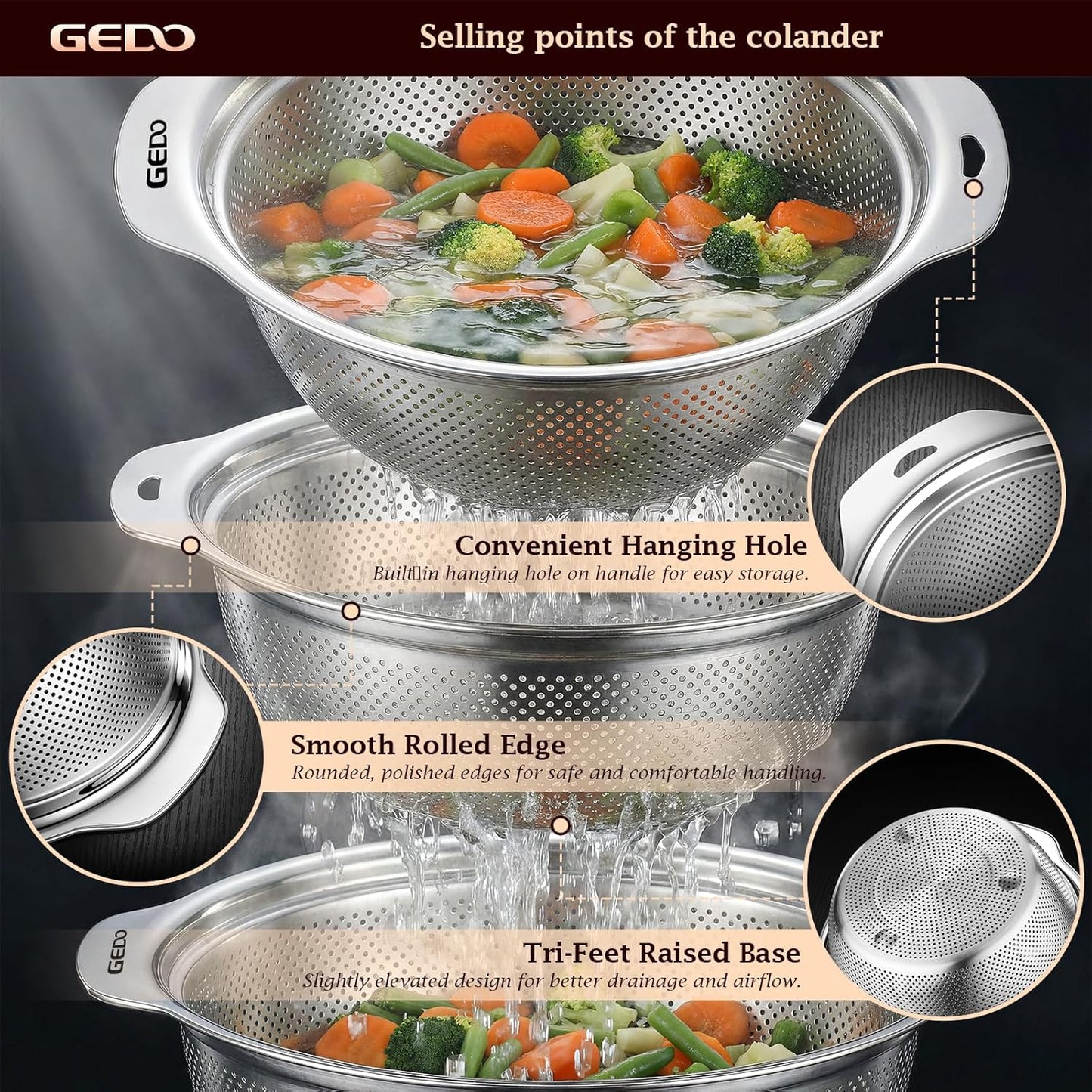 GEDO Stainless Steel 4 Piece Mixing Bowls Set, SUS316 Metal Nesting Bowls, Silver, Kitchen Food Prep Serving Bowls (7.07/8.64/10.21/11.79 in)