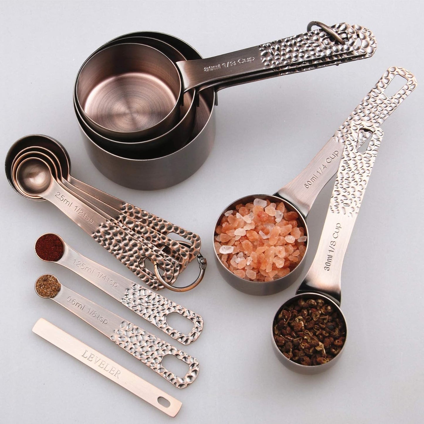 Measuring Spoons Set, 18/8 Stainless Steel Measuring Spoons Set for Dry&Liquid, Metal Metric & US Measuring Spoon with 1 Leveler and Locking Ring for Kitchen & Baking