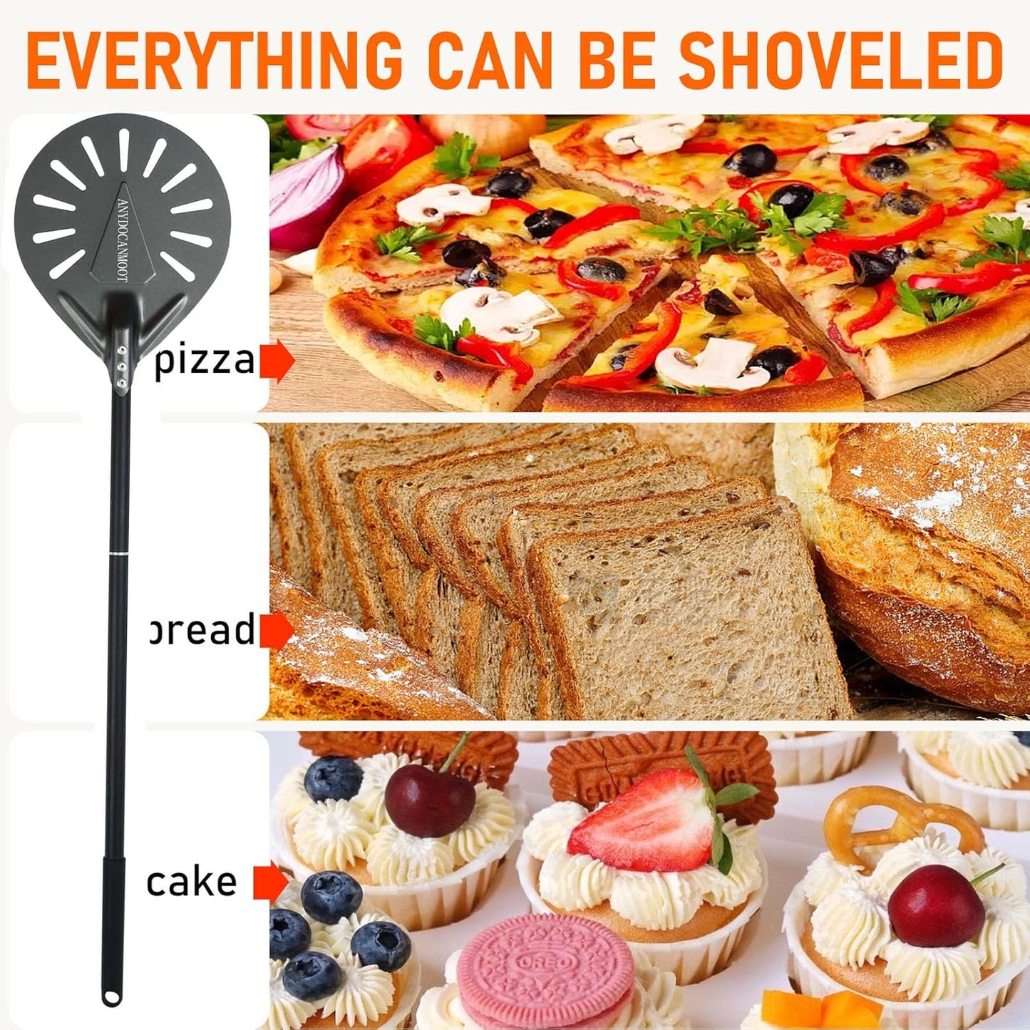 Perforated Pizza Peels 6 INCH pizza spatula paddle Long Handle Metal Pizza Spatula for Indoor and Outdoor (6 Inch)