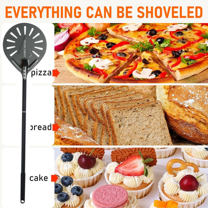 Perforated Pizza Peels 6 INCH pizza spatula paddle Long Handle Metal Pizza Spatula for Indoor and Outdoor (6 Inch)
