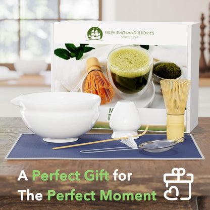 Matcha Whisk Set, Perfect Matcha Kit for Matcha Lovers Includes Ceramic Bowl, Bamboo Whisk, Holder, Scoop, Sifter & Cloth - 7 Pcs Matcha Kit