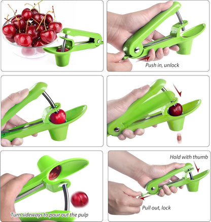 Cherry Pitter - Makmzoon Multi Cherries Corer Stainless Steel Pitter Tool with Labor-Saving Design Safe Lock Design for Making Cherry Jam - 6 Cherries