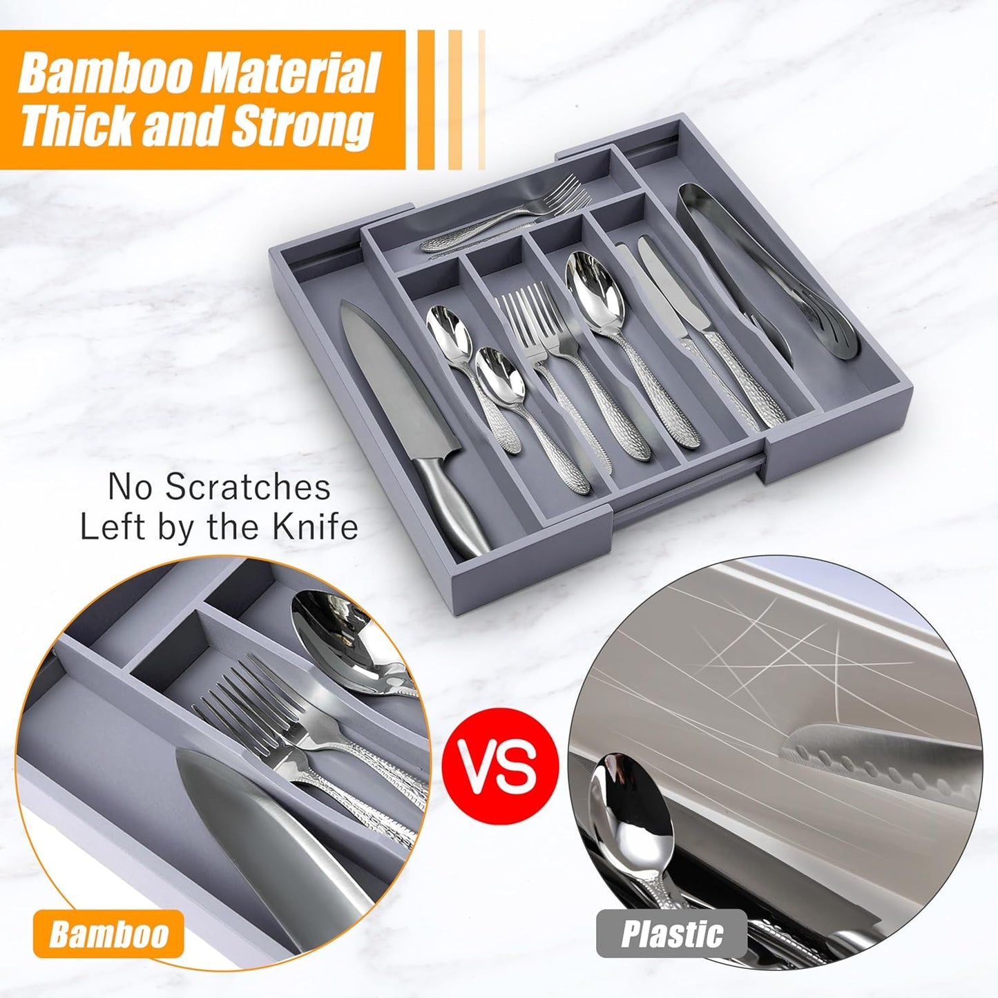 Bellsal Silverware Organizer Kitchen Drawer Organizer Expandable Bamboo Utensil Holder Cutlery Tray for Kitchen Utensil and Flatware Bedroom Office