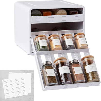YouCopia SpiceStack® Adjustable Spice Rack Organizer, Pull-Down 24-Bottle Seasonings and Spices Holder for Kitchen Cabinet and Pantry Organization with 104 Included Labels | Adjustable