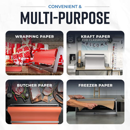 Bryco Goods - 18 Inches All Paper Roll Dispenser and Cutter Made of Heavy-Duty Steel Frame & Sharp Blade. Holds, Dispenses & Cuts. Wall Mountable & Non-Slip Tabletop. Ideal Butcher Paper Dispenser