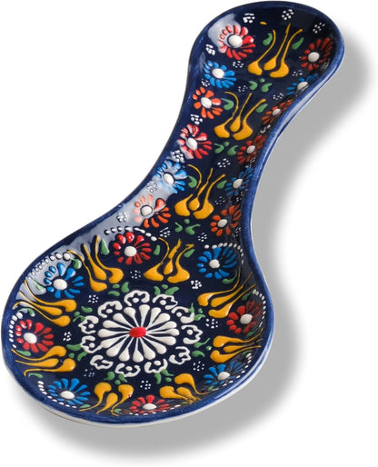 Handmade Spoon Rest, Ceramic Spoon Rest for Stove Top, 10" Spoon Rest for Kitchen Counter, Dishwasher Safe Spoon Holder for Stove, Housewarming Gifts Utensil Rest, Colorful Spoon Rests (Black)