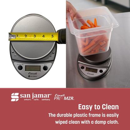 San Jamar Escali Digital Kitchen Scale, 11 lb Capacity, Tare Function, Precise Readout, Compact 8.5" x 6", Metallic Plastic (Model SCDG11M)