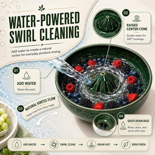 2026 Self Spinning Berry Washing Bowl, 360 Degree Cleaning Fruit Swirl Colander Center Cone, Fruit Washer Spinner Bowl, Berry Washer Spinner for Kitchen Serving and Produce Prep