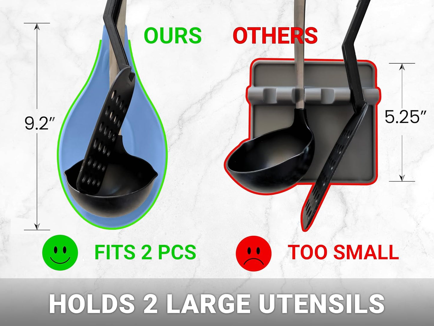 Silicone Spoon Rest for Stove Top Set of 2 – HEAT RESISTANT DISHWASHER SAFE Kitchen Utensil Holder for LARGE Utensils - Won’t Break - Non-Slip - Ideal for Glass & Induction Cooktops - for Home Cooks