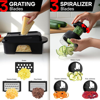 Mueller Pro-Series 10-in-1, 8 Blade Vegetable Chopper, Onion Mincer, Cutter, Dicer, Egg Slicer with Container, French Fry Cutter Potato Slicer, Home Essentials, Salad Chopper White Sand/Green