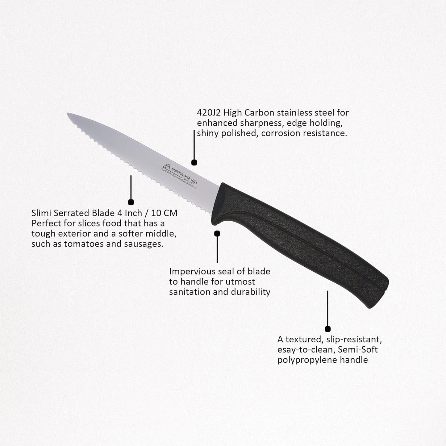 Tomato Knife - MATTSTONE HILL 5 Inch Serrated Kitchen Utility Knife, Serrated Cheese Tools, German X50CrMoV Steel, Red Handle