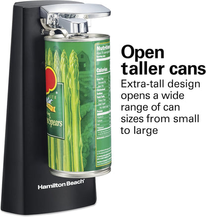 Hamilton Beach Extra-Tall Electric Automatic Can Opener with Easy-Clean Detachable Cutting Lever, Cord Storage, Knife Sharpener, Black (76702)