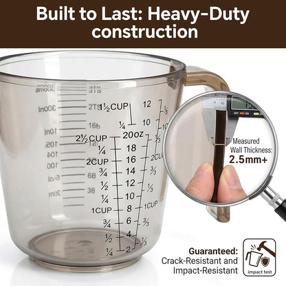 Measuring Cups Set, 3PCS with Pour Spout & Handle, Multi-Scale (cup | oz | ml) Stackable Liquid & Dry Plastic Measuring Tools for Baking Cooking, Essential Kitchen Gadgets (Coffee Brown)