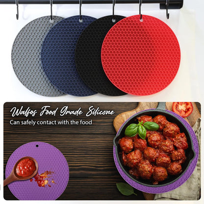 Joyhalo Trivets for Hot Dishes - Hot Pads for Kitchen, Silicone Pot Holders for Hot Pots and Pans, Silicone Mats for Kitchen Countertops, Table, Flexible Easy to Wash and Dry, Grey