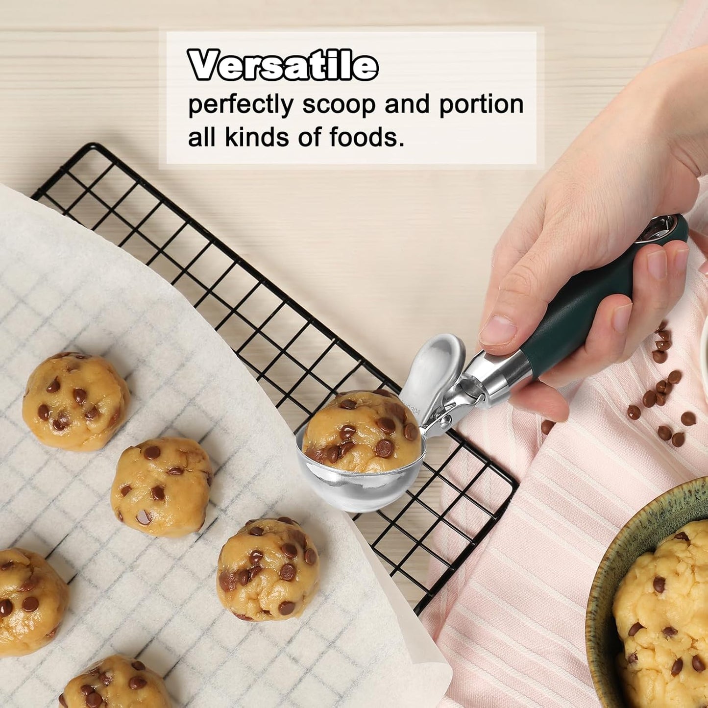 PATIKIL 4 Ounce Ice Cream Scoop with Trigger, 2 Pcs Stainless Steel Portion Cookie Scoop with Thumb Trigger for Cookie Dough Cupcake Batter Baking, Black