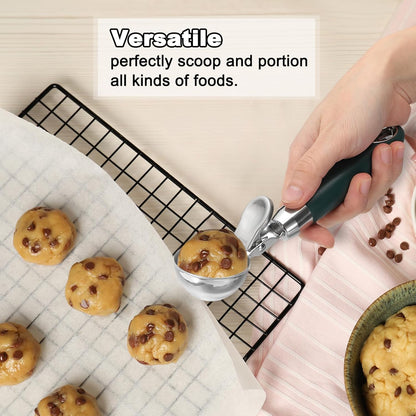 PATIKIL 4 Ounce Ice Cream Scoop with Trigger, 2 Pcs Stainless Steel Portion Cookie Scoop with Thumb Trigger for Cookie Dough Cupcake Batter Baking, Black
