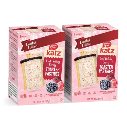Katz Gluten Free Iced Holiday Berry Toaster Pastries. Limited Edition Kosher Breakfast Snack. Free of Dairy, Peanuts, Tree Nuts, and Sesame, No Artificial Color. (4Pk)
