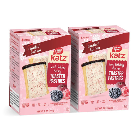 Katz Gluten Free Iced Holiday Berry Toaster Pastries. Limited Edition Kosher Breakfast Snack. Free of Dairy, Peanuts, Tree Nuts, and Sesame, No Artificial Color. (4Pk)