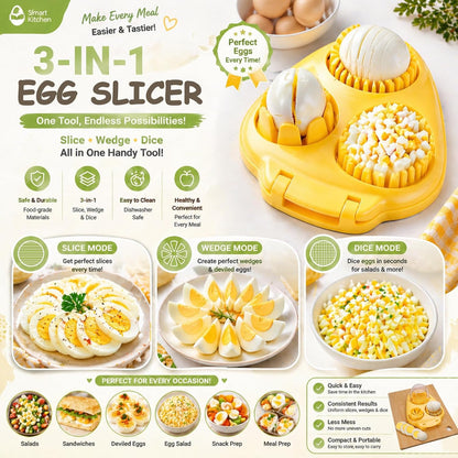 JAYVAR Egg Slicer for Hard Boiled Eggs - 3 Slice Modes Egg Chopper, Eggs Cutter with Sturdy Stainless Steel Wire, Strawberry Slicer, Dishwasher Safe Boiledegg Slicers with Container for EggSalad