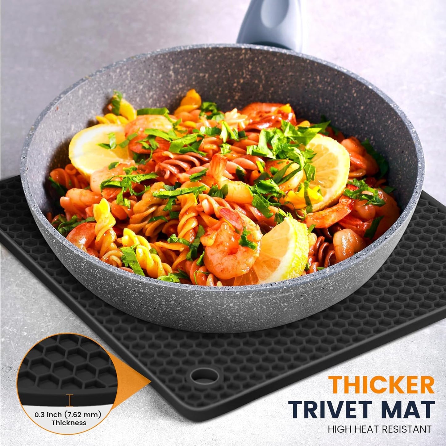 Silicone Trivet Mats 4 Heat Resistant Pot Holders Multipurpose Non-Slip Hot Pads for Kitchen Potholders, Drying mat, Jar Opener, Spoon Holder, Coaster.(Dark Grey)