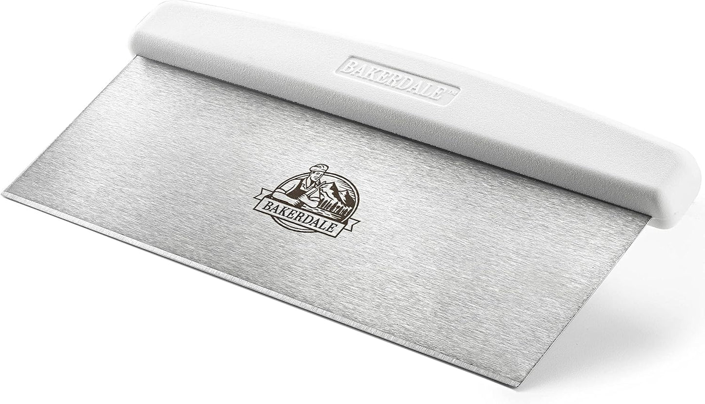 Bakerdale Large Bench, Dough, Cake Scraper, Icing Smoother Spreader, 10-inch Long Stainless Steel Blade, with White Polypropylene Handle