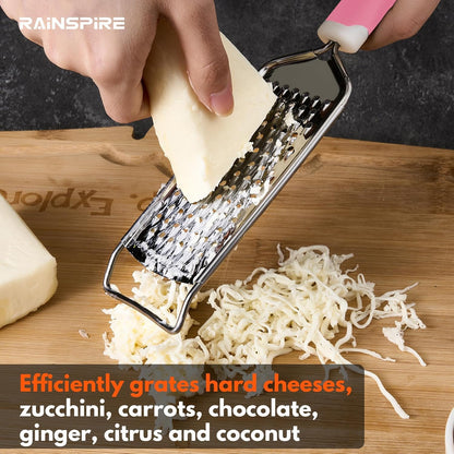 Rainspire Professional Cheese Graters for Kitchen Stainless Steel Handheld, Metal Lemon Zester Grater With Handle For Cheese, Chocolate, Spices, Kitchen Gadgets And Tools, Soft Grip Handle, Black