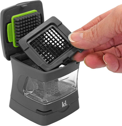 Garlic-A-Peel Garlic Press, Crusher, Cutter, Mincer, and Storage Container - Includes Silicone Garlic Peeler - Easy to Clean - Stainless Steel Blades – (Black), standard