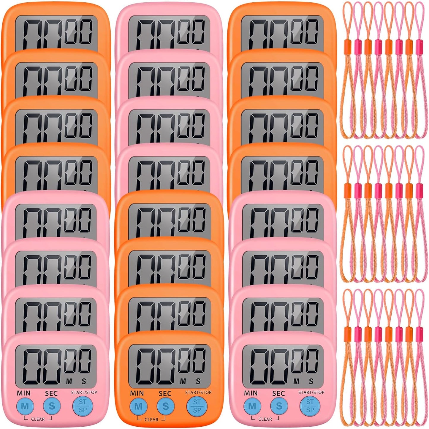 Weewooday 24 Pcs Small Digital Kitchen Timer Magnetic Back and Switch Minute Second Count up Countdown Big LCD Display Loud Alarm for Teacher Cooking Baking (Colorful)