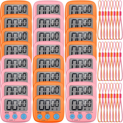 Weewooday 24 Pcs Small Digital Kitchen Timer Magnetic Back and Switch Minute Second Count up Countdown Big LCD Display Loud Alarm for Teacher Cooking Baking (Colorful)