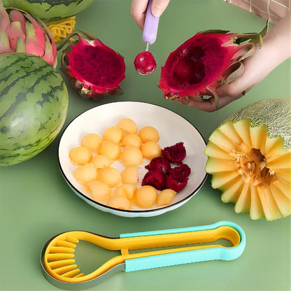 2 PCS Melon Baller Scoop Set, 4 in 1 Stainless Steel Stainless Steel Fruit Tool Set, Fruit Carving Tools for Dig Pulp Separator, Watermelon Cutter Slicer Fruit Scooper (Green + Purple)