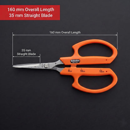 Saboten Stainless Steel Angled Blade Trimming Scissors Orange PT-13 160mm Precision Gardening Bonsai and Floral Shears Made in Japan