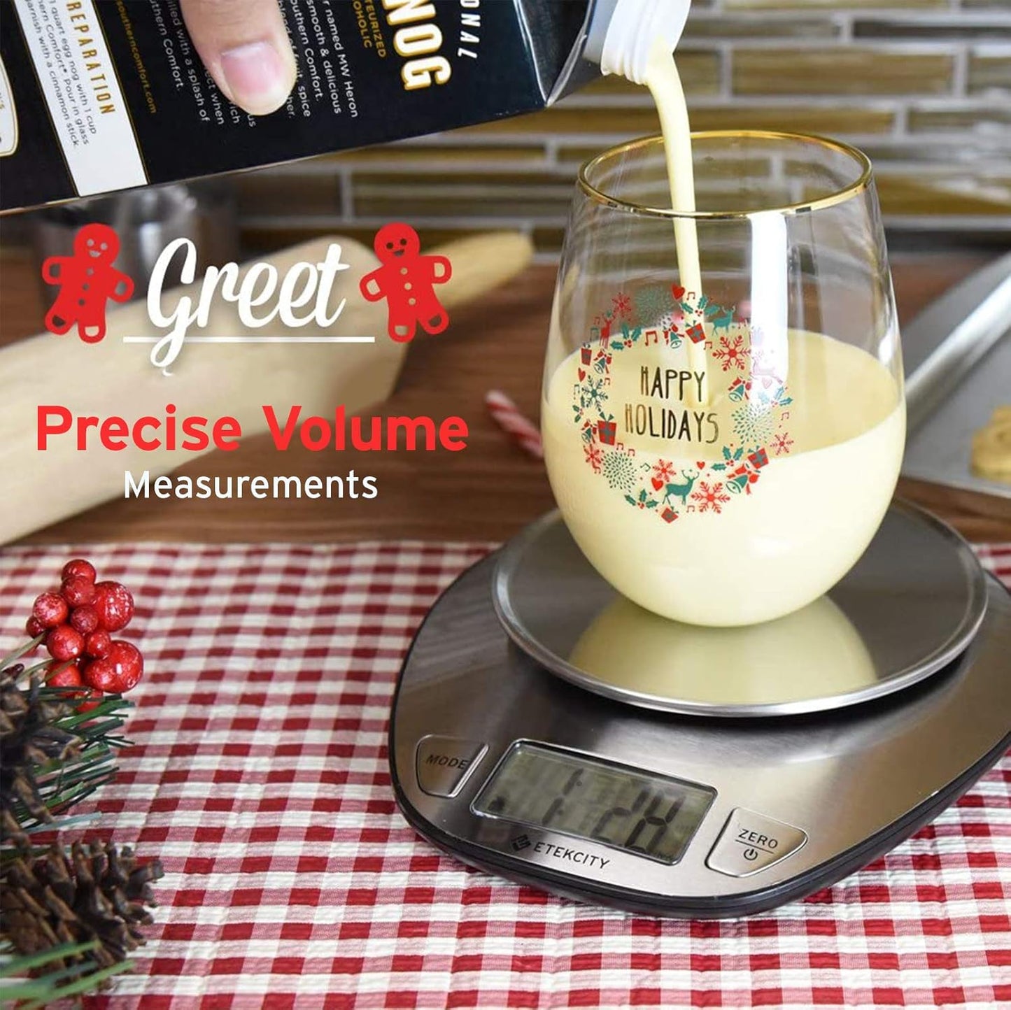 Etekcity 11lb/5kg Stainless Steel Digital Kitchen Food Scales, with Liquid Volume Measurement Function, Auto Zero/Tare and Large Backlight LCD Display, Silver