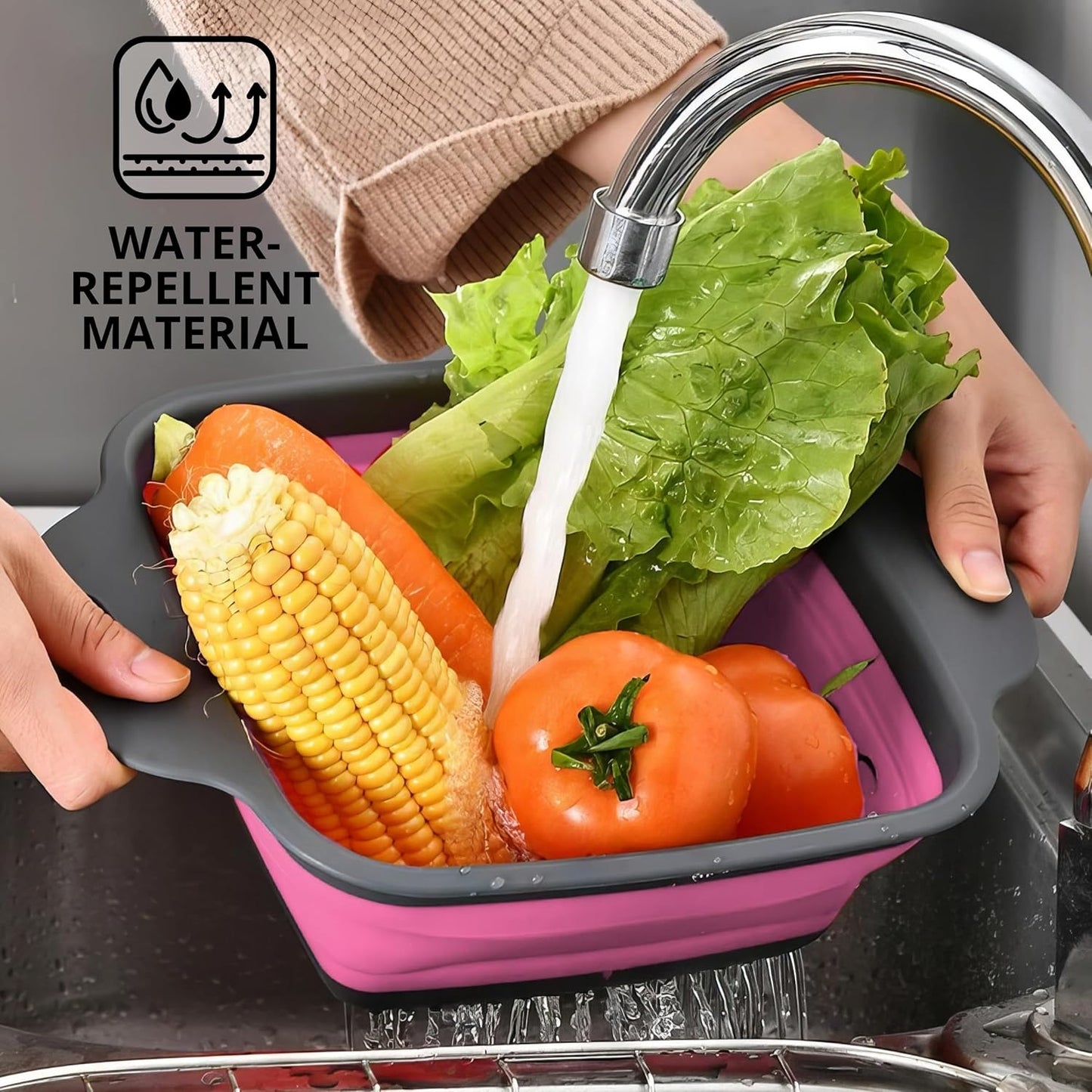 Green Kitchen Strainer Colander Set - 2 PCS Multifunctional Colander Silicone Food Strainers for Kitchen for Pasta and Spaghetti Collapsible with Plastic Handles
