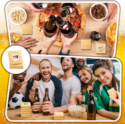Vesici 100 Pcs Magnetic Bottle Opener 2.5in DIY Bamboo Round Shape Beer Openers Wooden Fridge Magnet Refrigerator Sticker Gift for Beer Lover Wedding Guest Kitchens Bars Parties