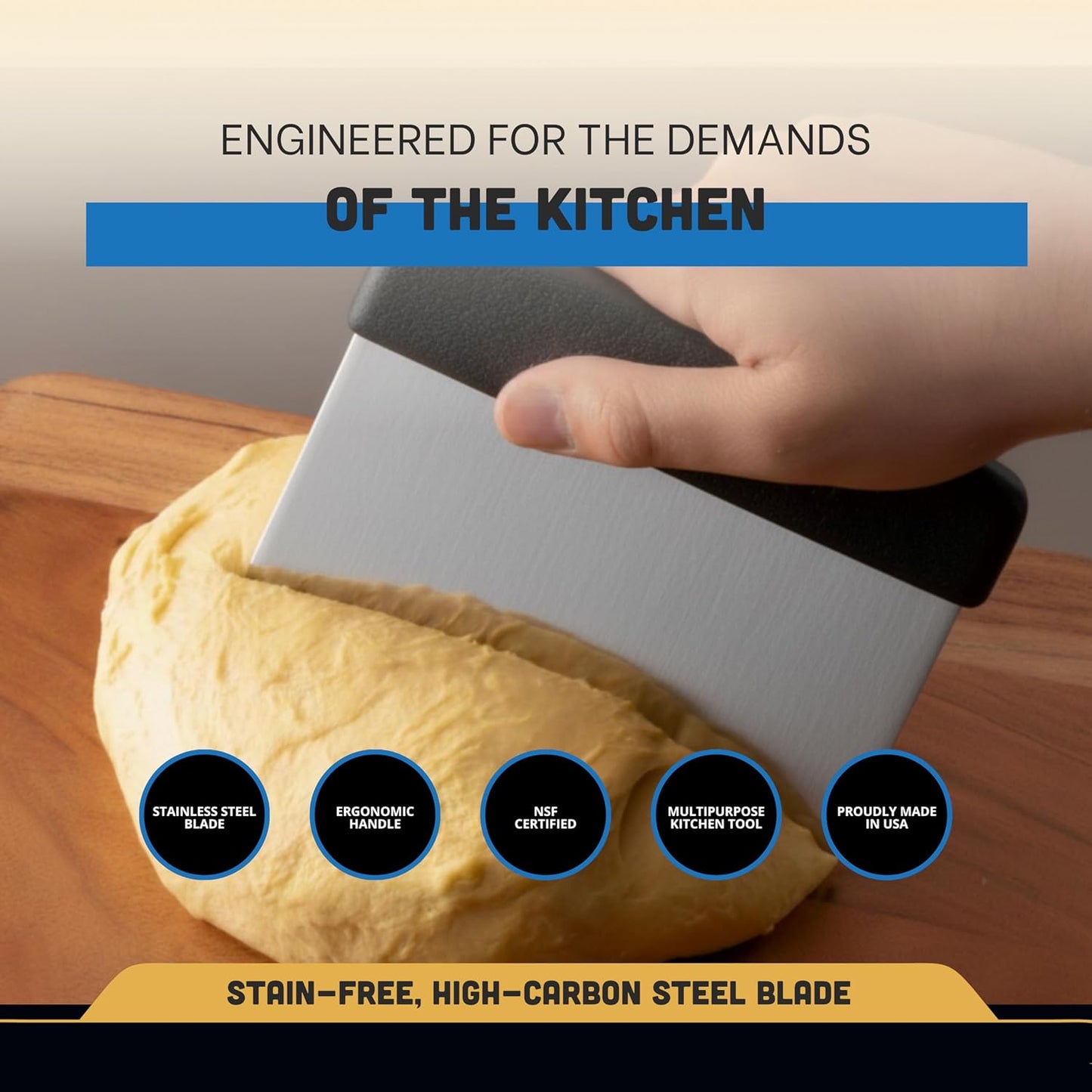 Dexter-Russell 6” x 3” Dough Cutter/Scraper – S196B, Stainless Steel Blade with Black Textured Handle, Sani-Safe Series, NSF Certified, Made in USA