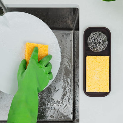 Zulay Kitchen (9x3.5in Sponge Holder for Kitchen Sink - Flexible Heavy-duty Multipurpose Sink Caddy - Counter Organizer for Kitchen, Bathroom, Makeup, Trinkets & More! (Grey)