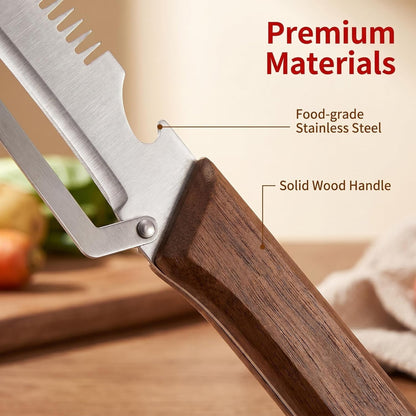 3 in 1 Vegetable Peeler, Stainless Steel Julienne Peeler with Solid Wood Handle, Multi‑Functional Fruit Potato Carrot Cucumber Slicer Shredder, Food‑Grade Kitchen Peeling Tool for Home Cooking
