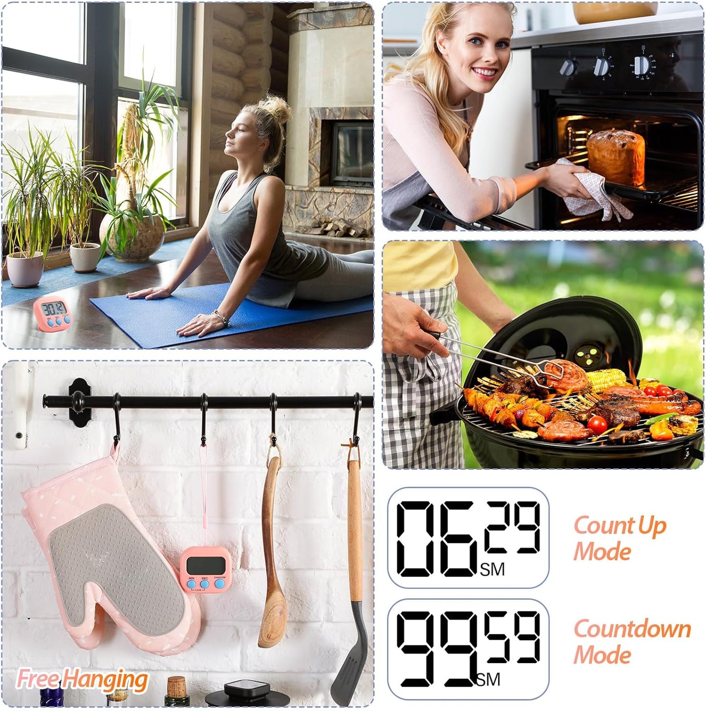 Weewooday 24 Pcs Digital Kitchen Timer Magnetic Timer Bulk On/Off Switch Minute Second Count up Countdown Loud Alarm for Exercise Cook Baking (Black,White)