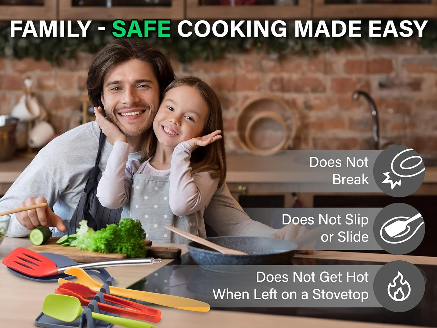 Silicone Spoon Rest for Stove Top Set of 2 – HEAT RESISTANT DISHWASHER SAFE Kitchen Utensil Holder for LARGE Utensils - Won’t Break - Non-Slip - Ideal for Glass & Induction Cooktops - for Home Cooks