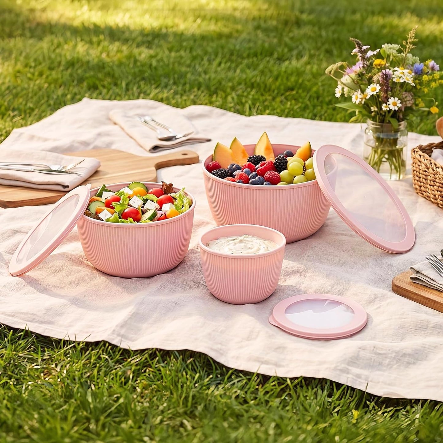 BoxedHome Mixing Bowls with Lids - 8 Piece Plastic Nesting Bowls Set includes 4 Prep Bowls and 4 Lids, Microwave and Dishwasher Safe, Green